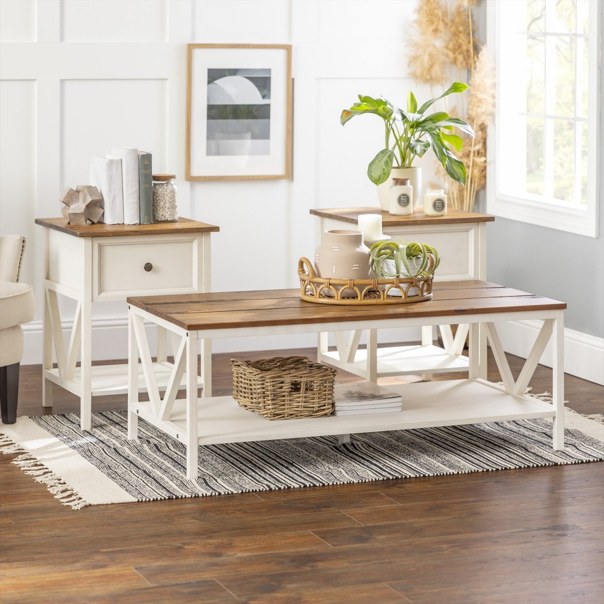 Walker Edison 3-Piece Distressed Solid Wood Table Set - lily & onyx