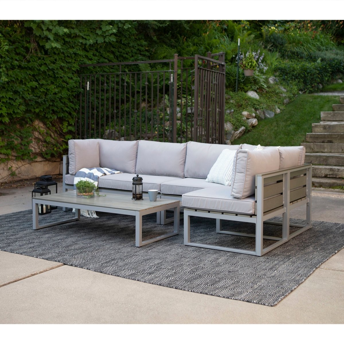 Walker Edison 4-Piece Jane Outdoor Patio Conversation Set with Cushions - lily & onyx