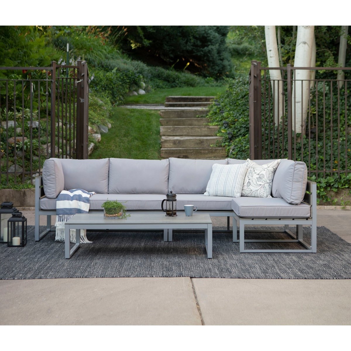 Walker Edison 4-Piece Jane Outdoor Patio Conversation Set with Cushions - lily & onyx