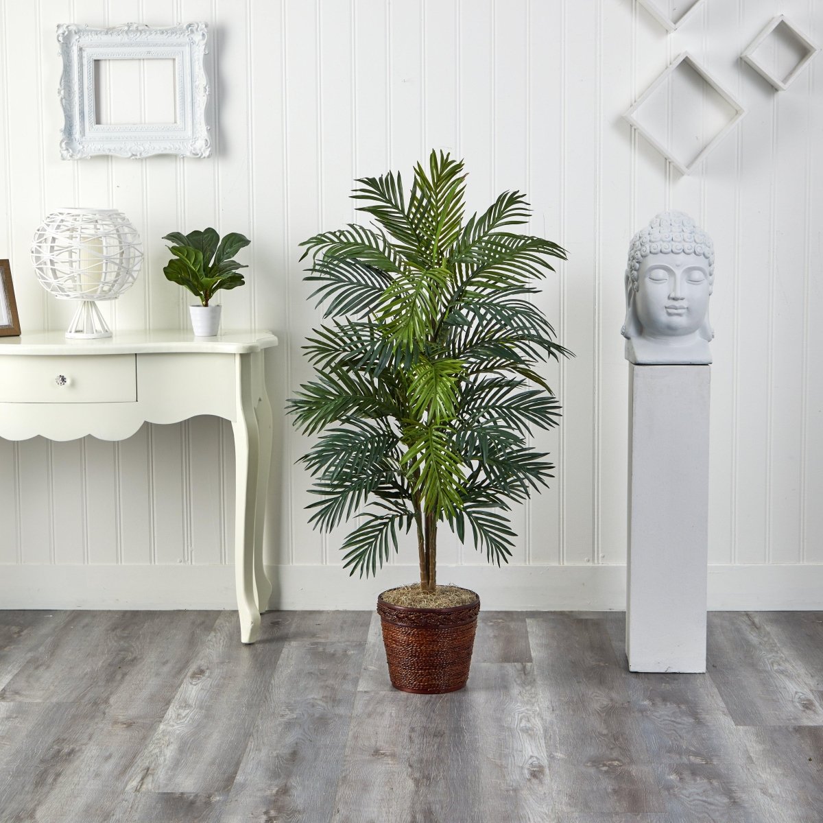 areca palm silk Nearly Natural 56 in. Areca Palm Silk Tree with Basket