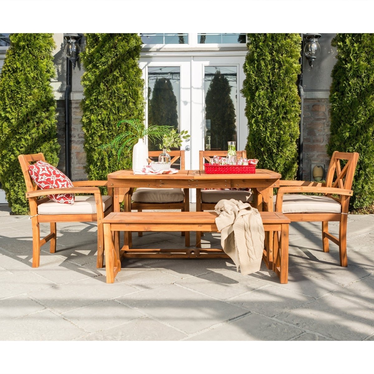 Walker Edison 6-Piece Acacia Wood Outdoor Patio Dining Set - lily & onyx