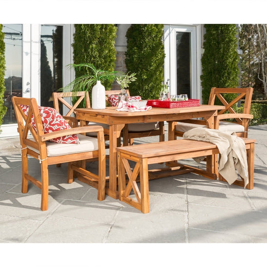 Walker Edison 6-Piece Acacia Wood Outdoor Patio Dining Set - lily & onyx