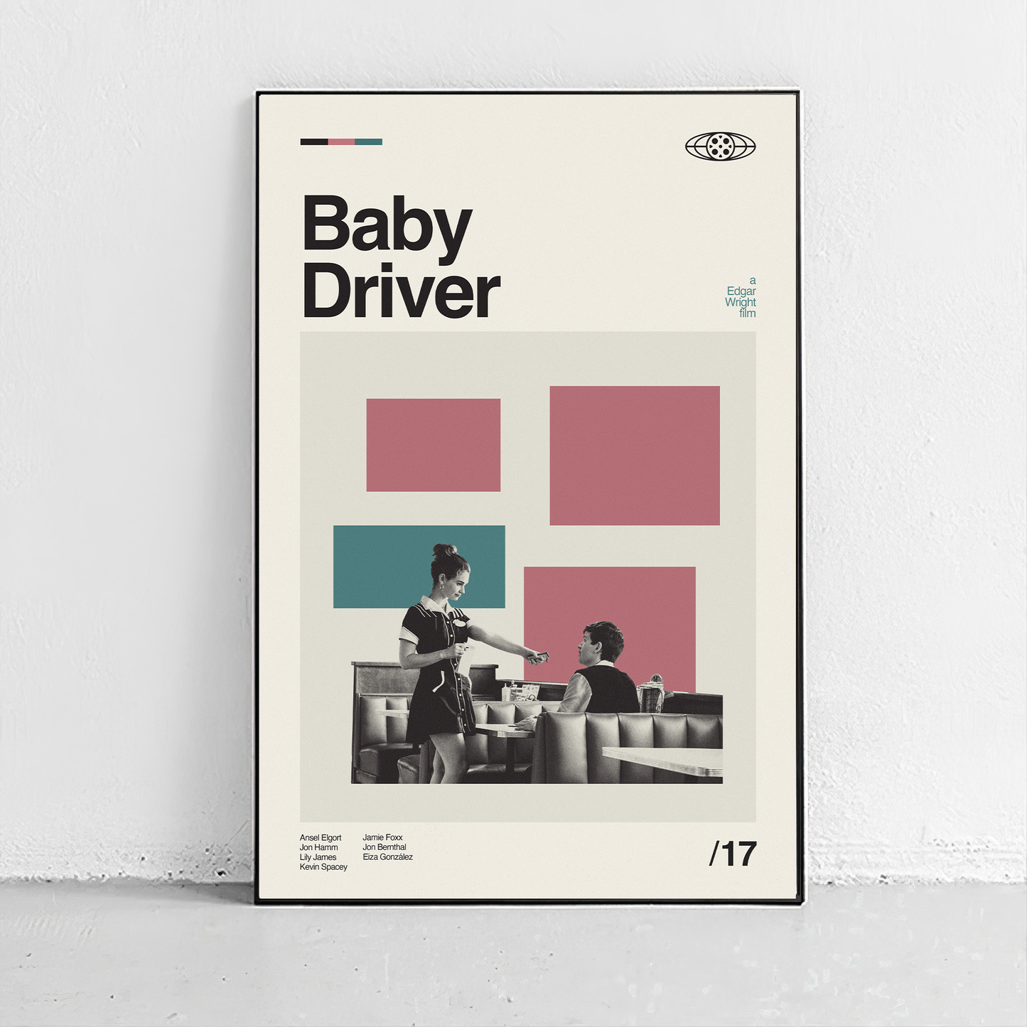 Baby Driver art print featuring vibrant colors and dynamic design by Sandgrain Studio, available in multiple frame options.