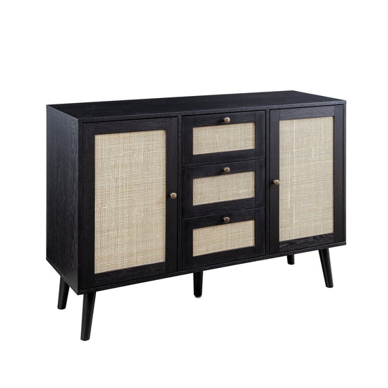 Walker Edison Boho 3 Drawer Solid Wood and Rattan Sideboard - lily & onyx