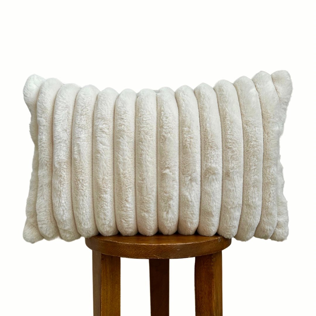 Busa Designs Cream Faux Fur Lumbar Pillow Cover 12x20 - Alpine Striped