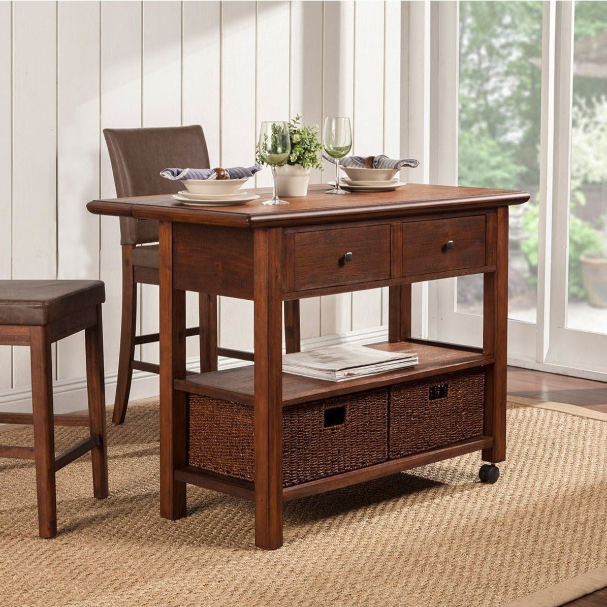 Alpine Furniture Caldwell Kitchen Cart, Antique Cappuccino - lily & onyx