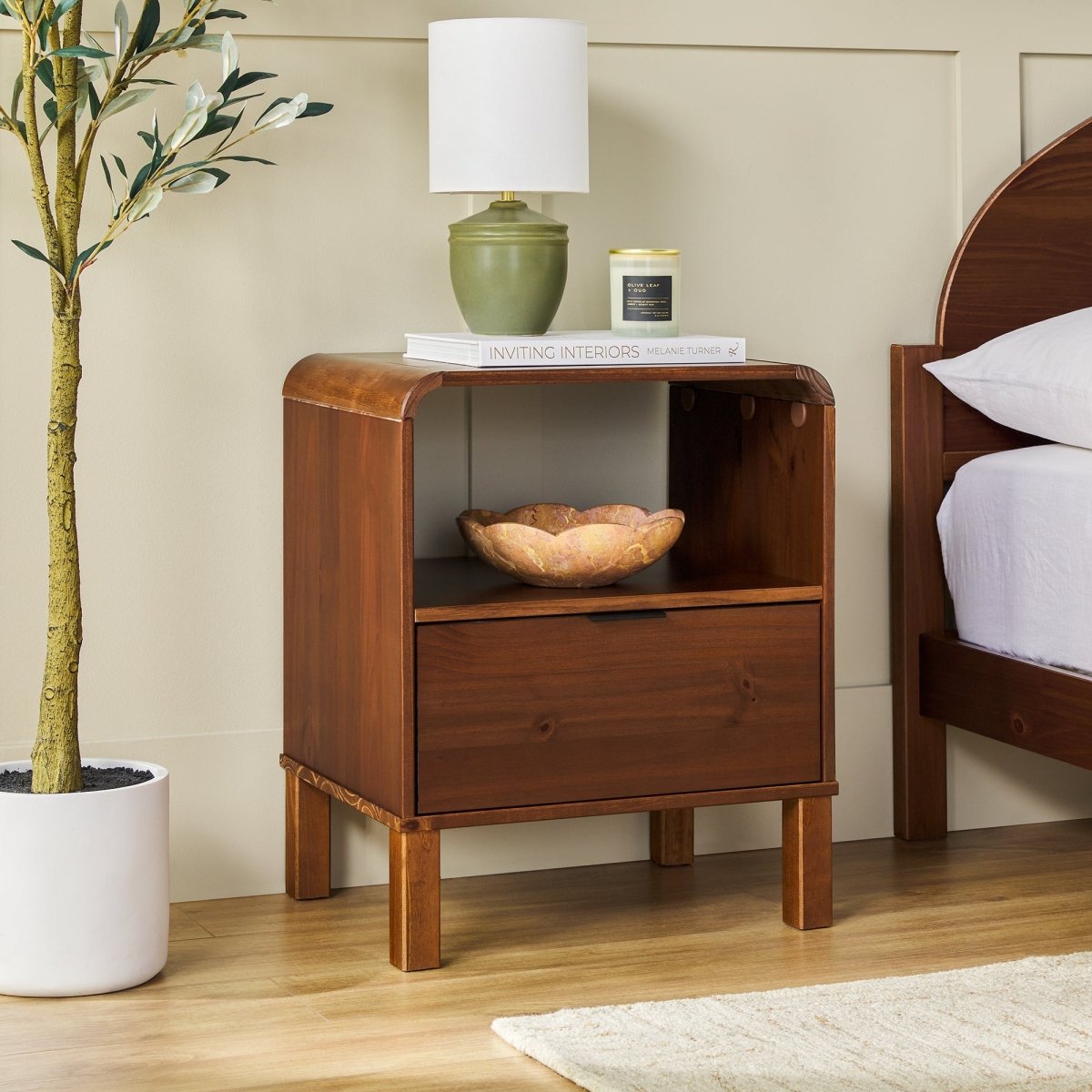 Elias Modern Curved-Frame Solid Wood Nightstand | lily \u0026 onyx, image size:1200x1200