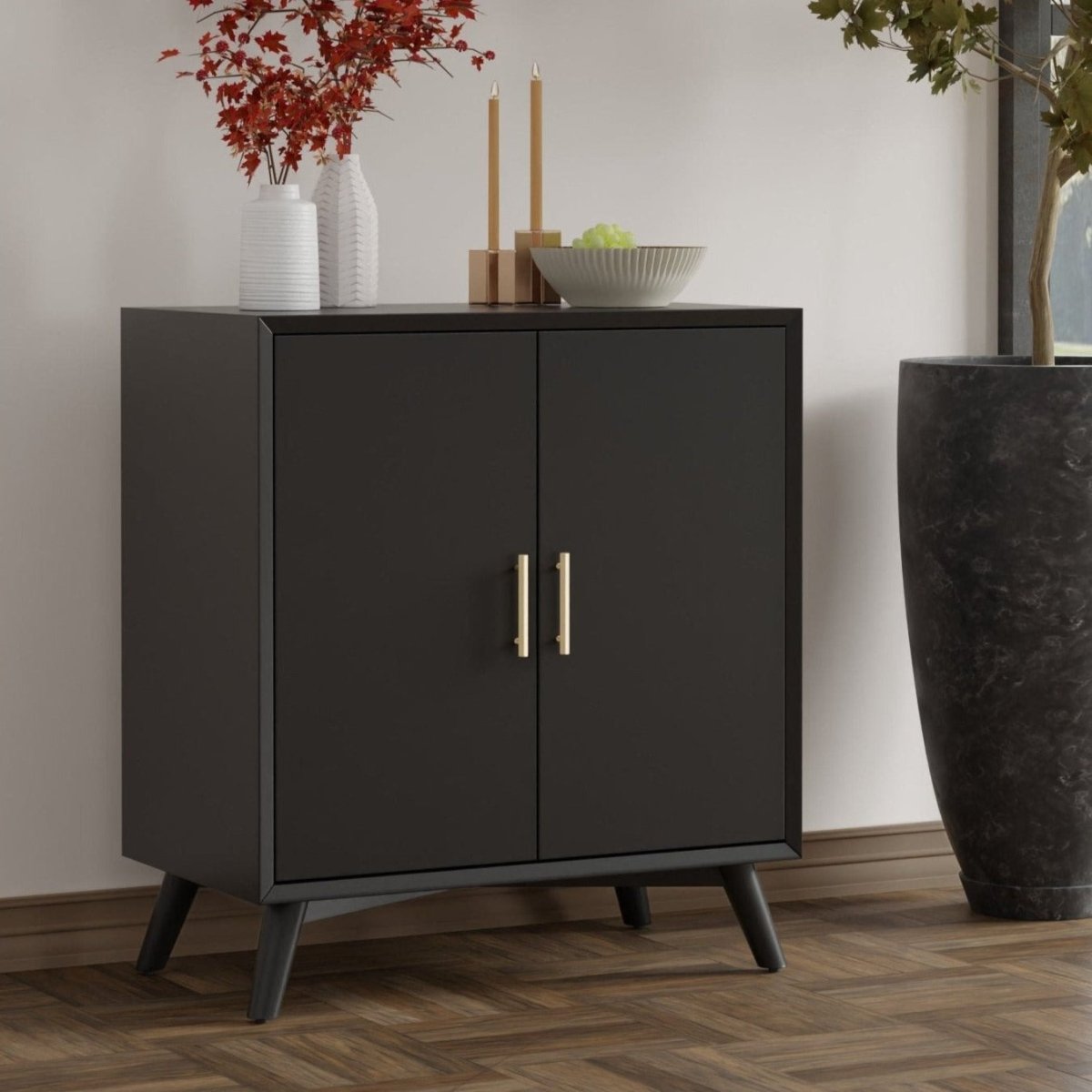 Alpine Furniture Flynn Small Bar Cabinet, Black - lily & onyx