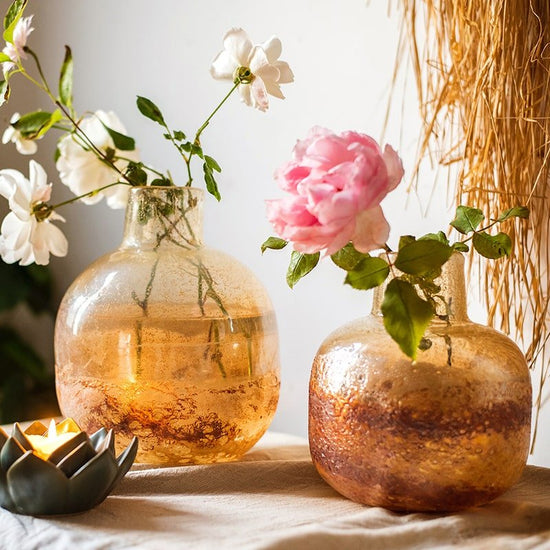 RusticReach Handblown Bubble Glass Bud Vase, Amber - lily & onyx