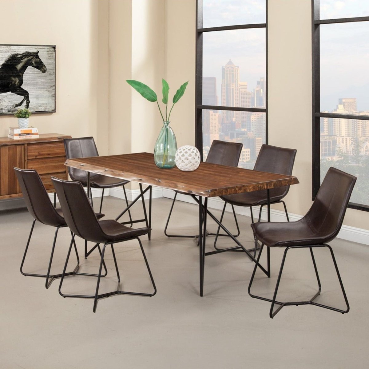 Alpine Furniture Live Edge Leather Chairs, Dark Brown - lily & onyx