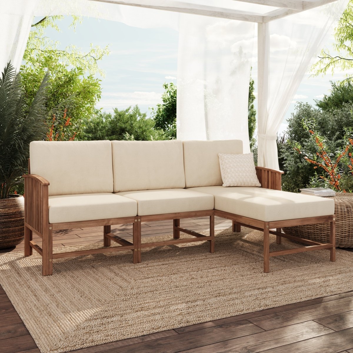 Walker Edison Midland Modern Solid Wood 3-Piece Outdoor Sectional Set - lily & onyx