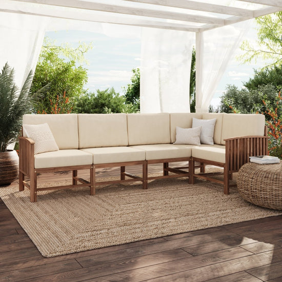 Walker Edison Midland Modern Solid Wood 5-Piece Outdoor Sectional Set - lily & onyx