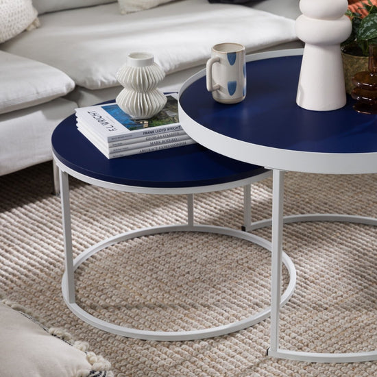 Walker Edison Modern Round Nesting Coffee Tables with Round Base, Set of 2 - lily & onyx