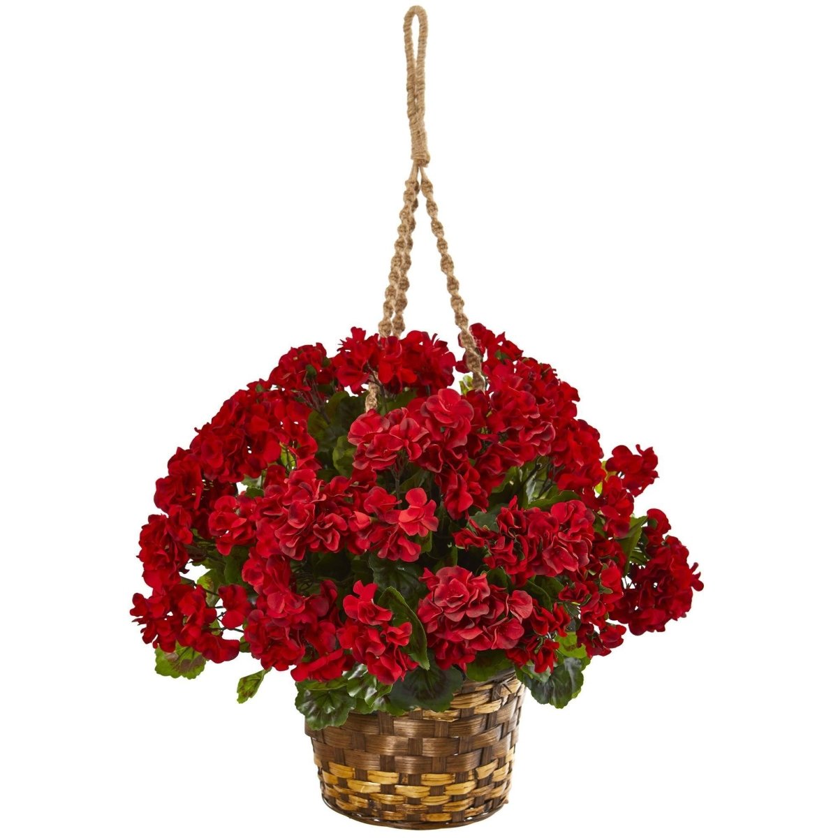 hanging basket silk plant Nearly Natural Geranium Hanging Basket Artificial Plant UV Resistant (Indoor/Outdoor) (White)
