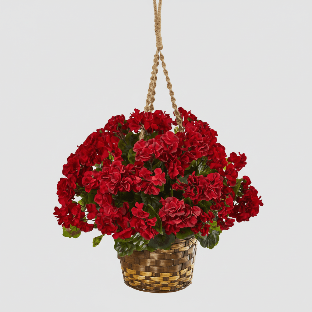 Nearly Natural Geranium Hanging Basket Artificial Plant UV Resistant (Indoor/Outdoor) (White)