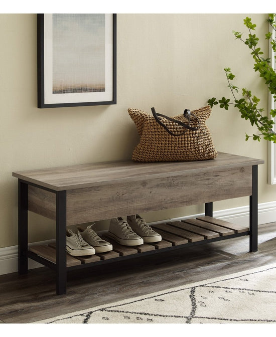 Walker Edison Park City Wood and Metal Bench - lily & onyx