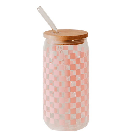 Sweet Water Decor Pink Checkered Can Glass, 17 oz - lily & onyx
