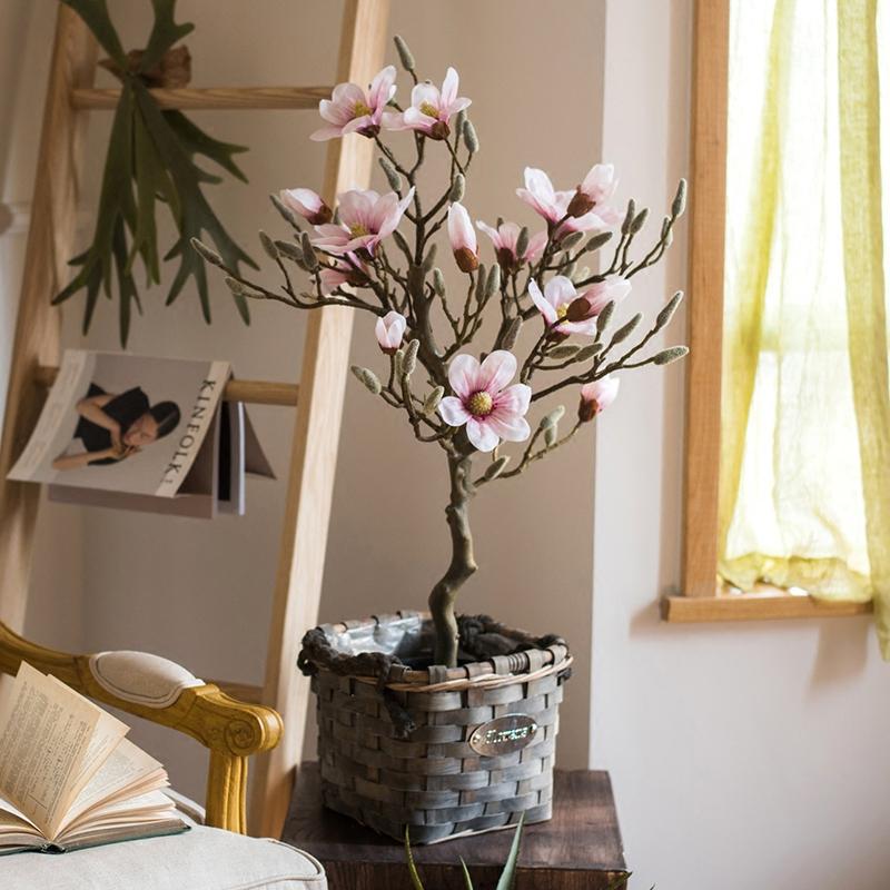 magnolia tree indoor plant Artificial Silk Pink Magnolia Tree In Pot