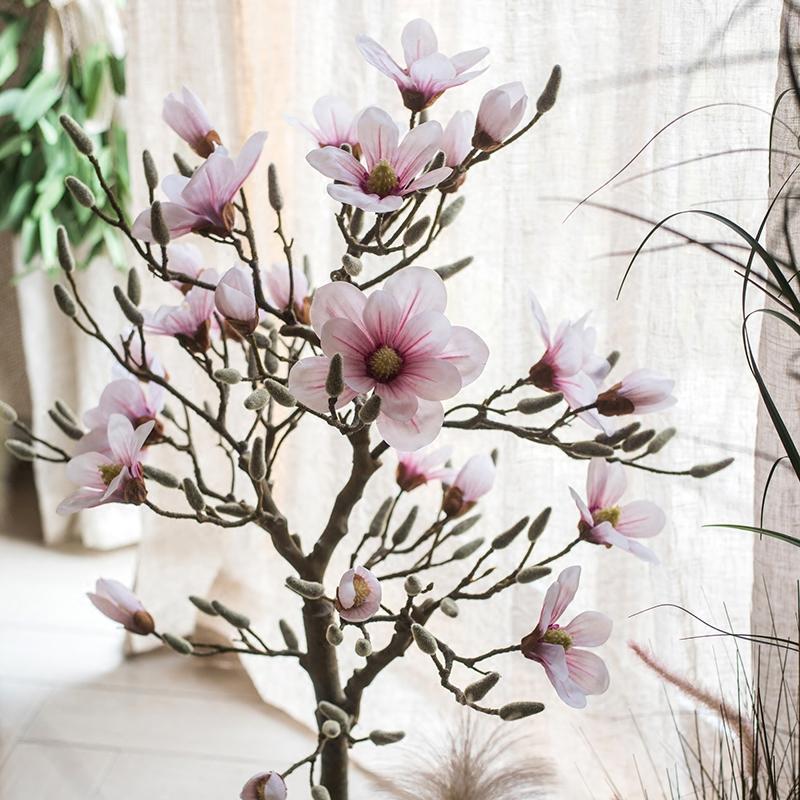 magnolia tree indoor plant Artificial Silk Pink Magnolia Tree In Pot