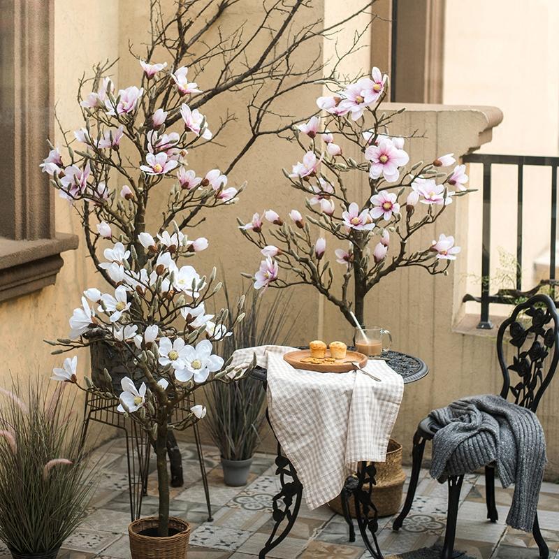 magnolia tree indoor plant Artificial Silk Pink Magnolia Tree In Pot