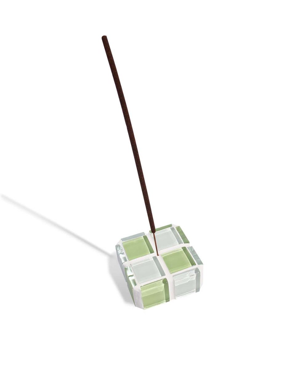 Subtle Art Studios Handcrafted Glass Tile Incense Holder - Pistachio Green & Brown Cube