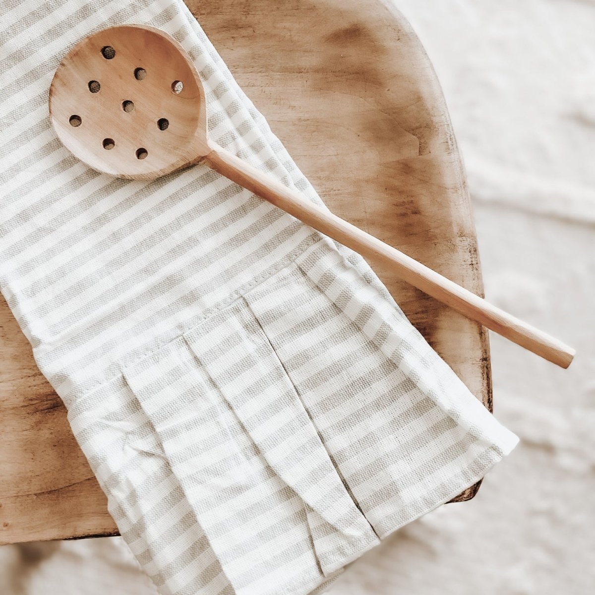 Sweet Water Decor Tan Striped Tea Towel with Ruffle - lily & onyx
