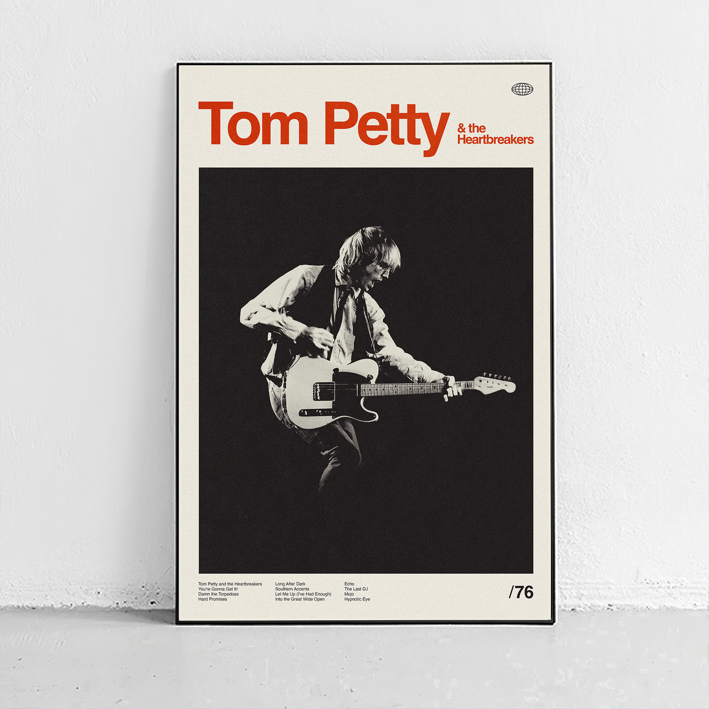 Tom Petty and the Heartbreakers art print in vibrant colors with a choice of black or natural wood frame options