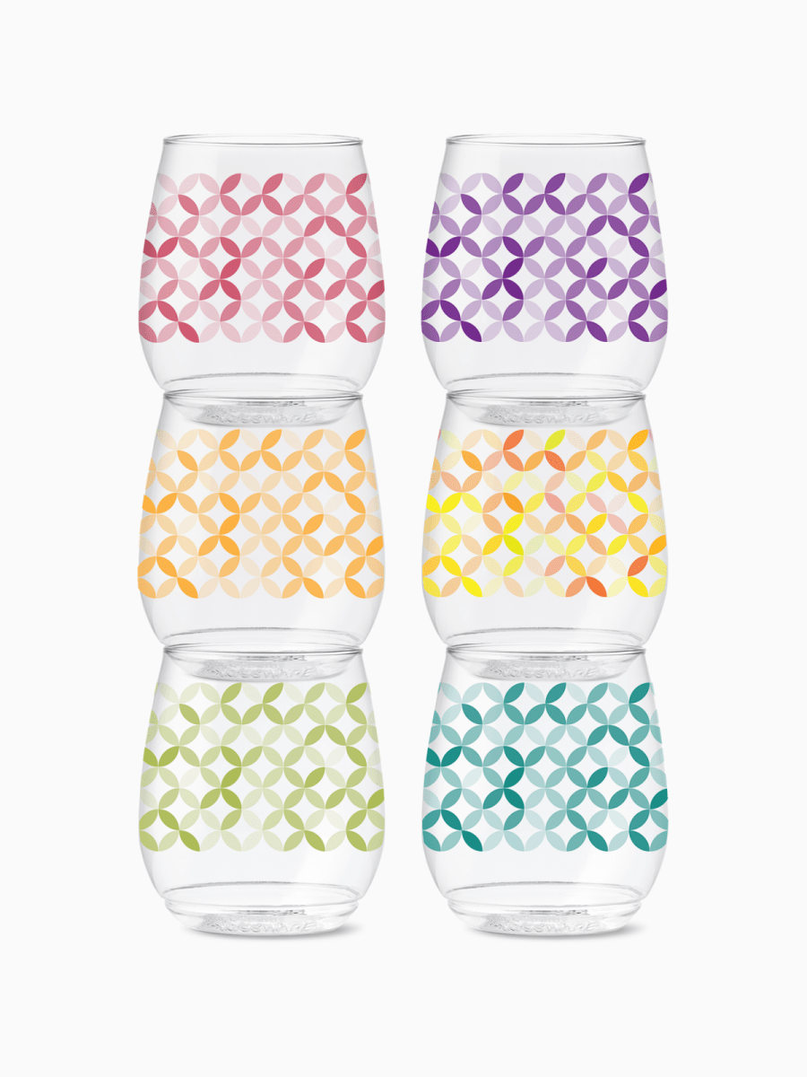 TOSSWARE POP 14oz Reusable Plastic Wine Cup - Shatterproof Multi - Color Ribbon
