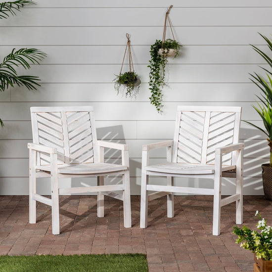 Walker Edison Vincent Patio Wood Chairs, White Wash - Set of 2 - lily & onyx