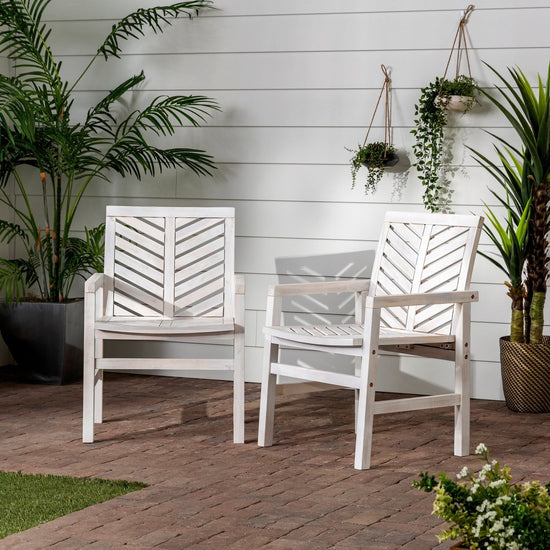 Walker Edison Vincent Patio Wood Chairs, White Wash - Set of 2 - lily & onyx