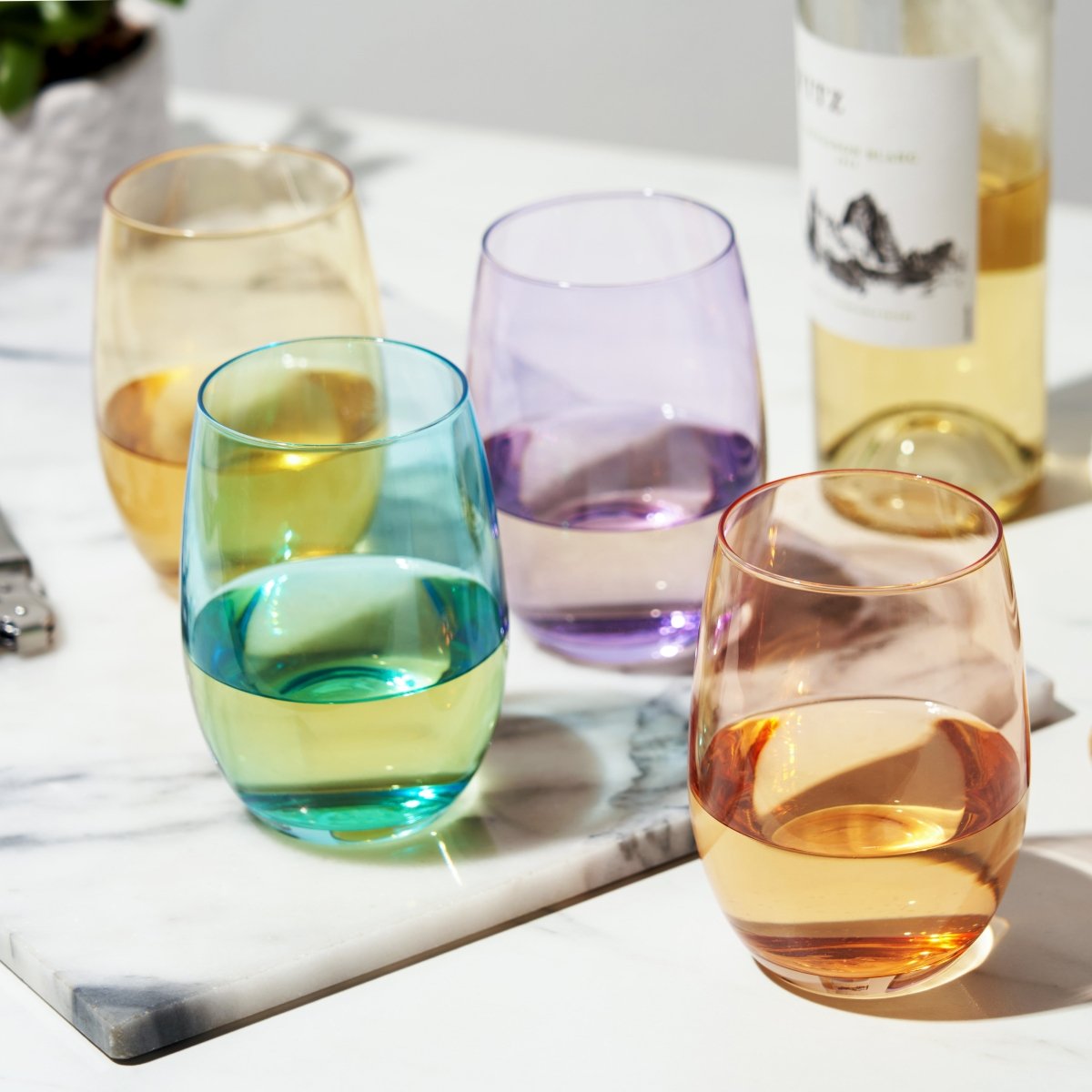 Colorful Stemless Wine Glasses (Set of 4) True