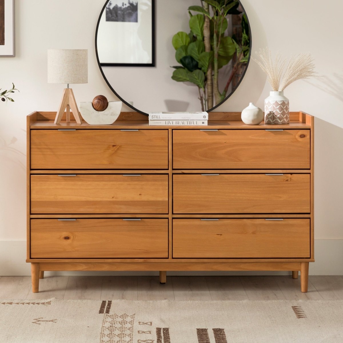 mid century modern dresser canada Lee Mid-Century Modern Wood Dresser 6-Drawer Wide Dresser / Caramel