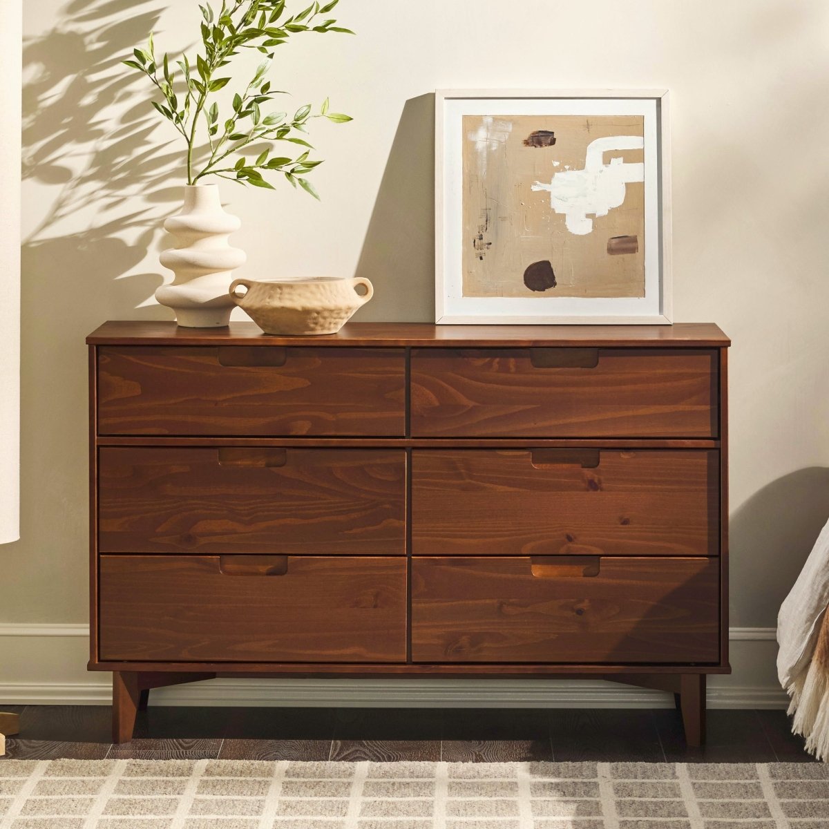 6-drawer caramel mid century modern wood dresser Sloane Mid Century Modern 6 Drawer Solid Wood Dresser, Caramel