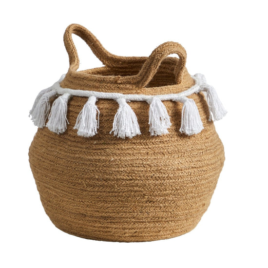 Nearly Natural 11” Boho Chic Handmade Natural Cotton Woven Planter With Tassels - lily & onyx
