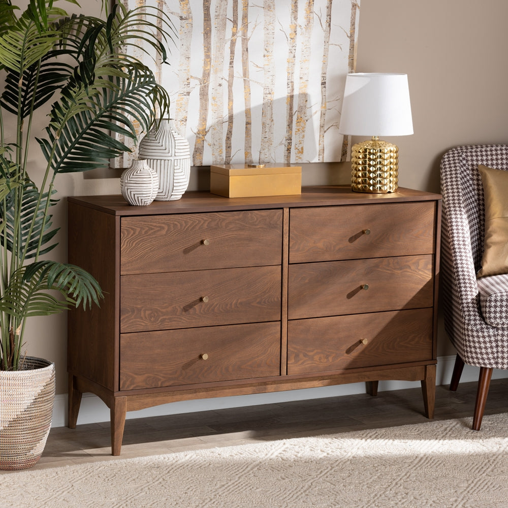 mid century modern 6 drawer double dresser Landis Mid-Century Modern 6-Drawer Dresser