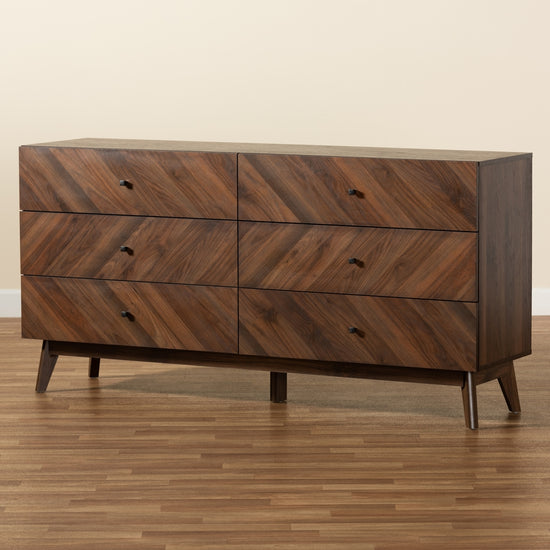 Baxton Studio Hartman Mid Century Modern Walnut Brown Finished Wood 6 Drawer Dresser - lily & onyx