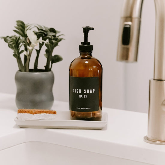 Sweet Water Decor 16oz Amber Glass Hand Soap Dispenser - Black Label - lily & onyx