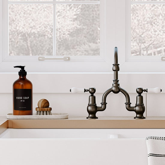 Sweet Water Decor 16oz Amber Glass Hand Soap Dispenser - Black Label - lily & onyx