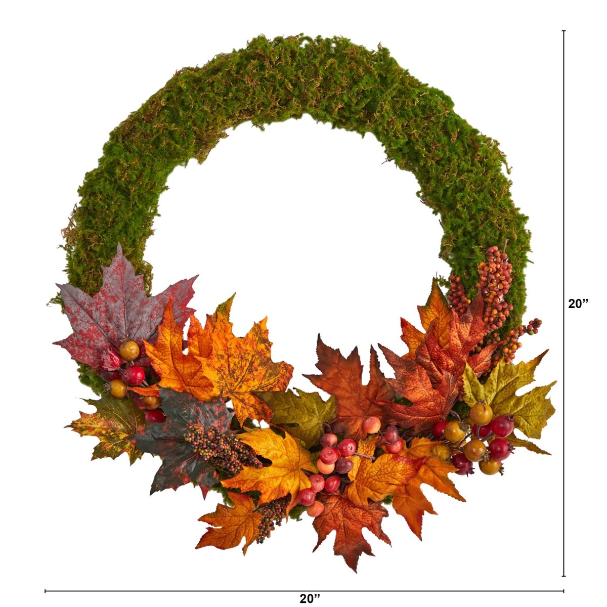Nearly Natural 20” Fall Maple Leaf And Berries Artificial Autumn Wreath - lily & onyx