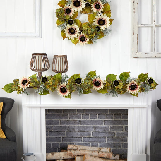 Nearly Natural 5’ White Sunflower And Hydrangea Artificial Garland - lily & onyx