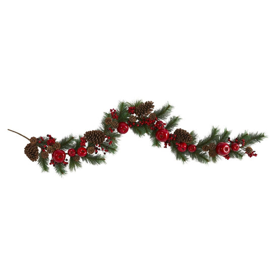 Nearly Natural 6’ Apple, Berries And Pinecone Artificial Garland - lily & onyx