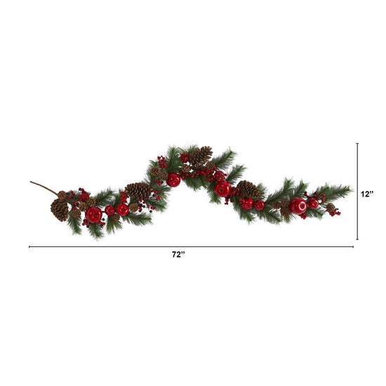 Nearly Natural 6’ Apple, Berries And Pinecone Artificial Garland - lily & onyx
