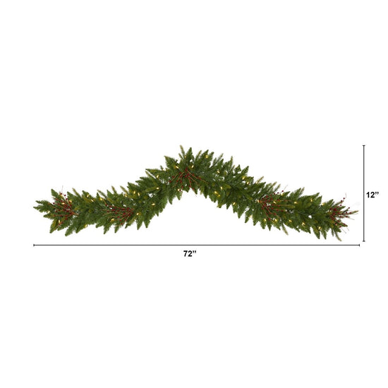 Nearly Natural 6' Christmas Pine Artificial Garland With 50 Warm White Led Lights And Berries - lily & onyx