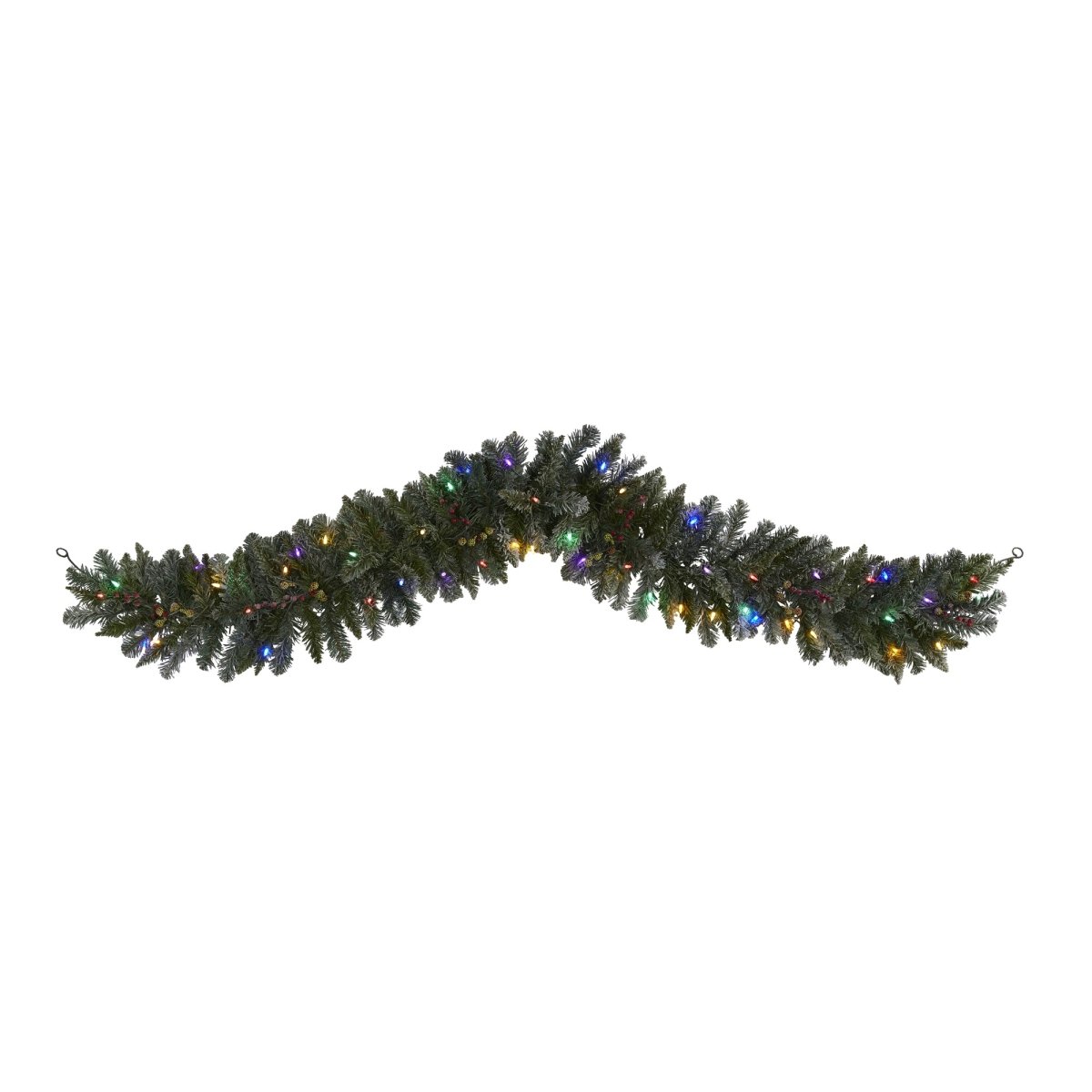 Nearly Natural 6' Flocked Artificial Christmas Garland With 50 Multicolored Led Lights And Berries - lily & onyx