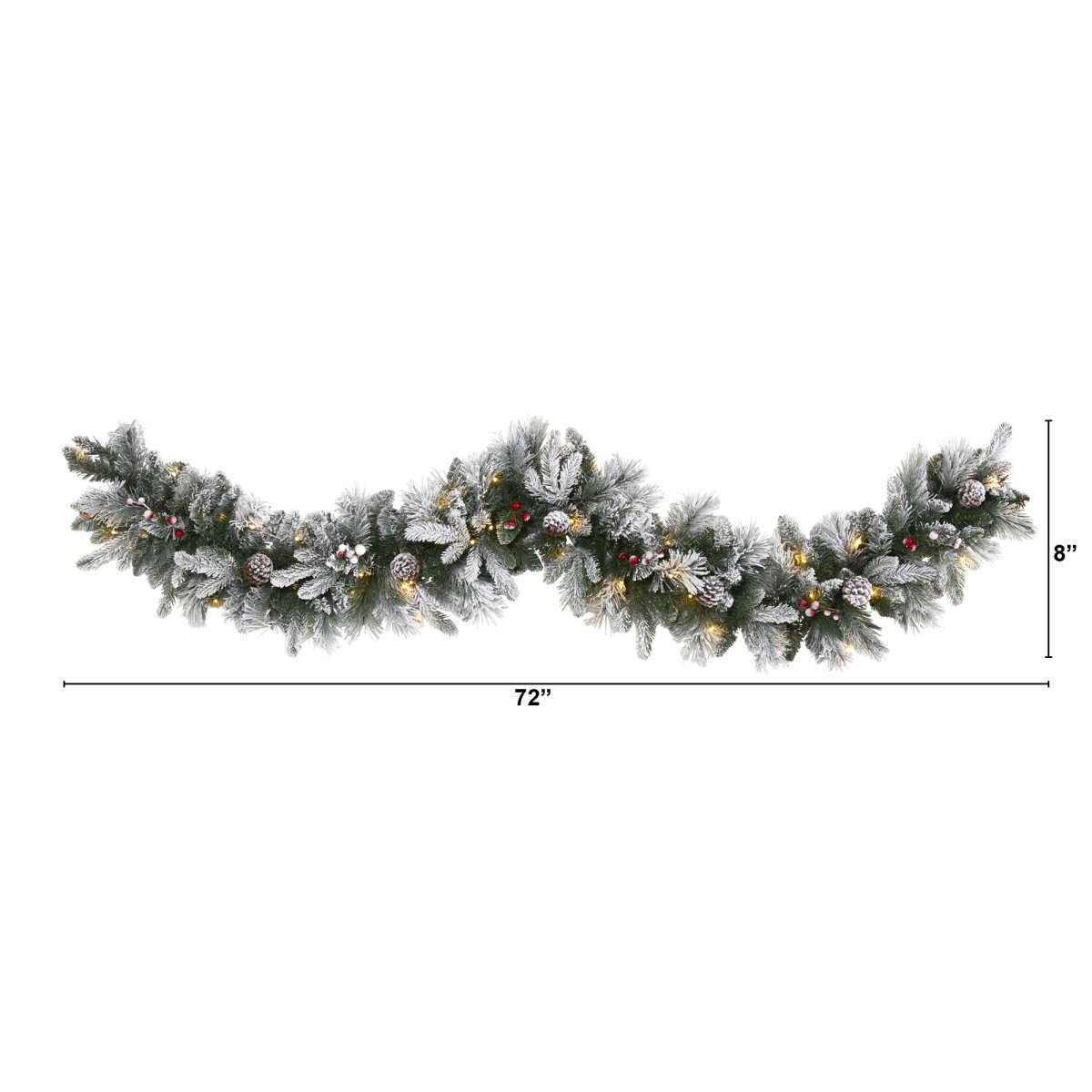 Nearly Natural 6’ Flocked Mixed Pine Artificial Christmas Garland With 50 Led Lights, Pine Cones And Berries - lily & onyx