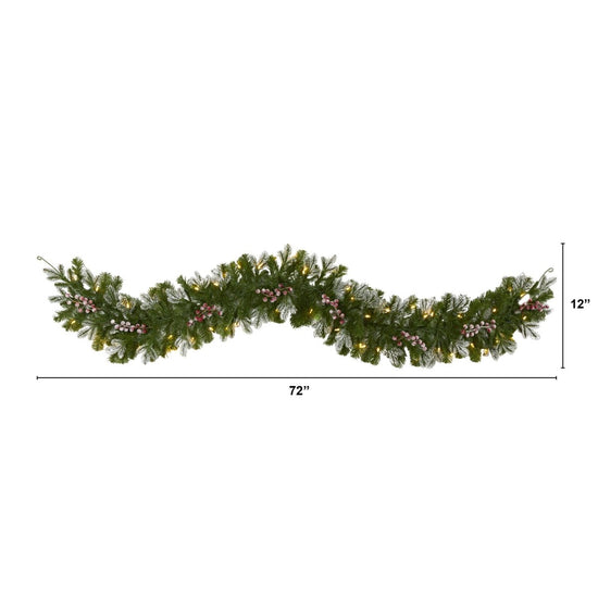 Nearly Natural 6' Snow Tipped Artificial Christmas Garland With 50 Warm White Led Lights And Berries - lily & onyx