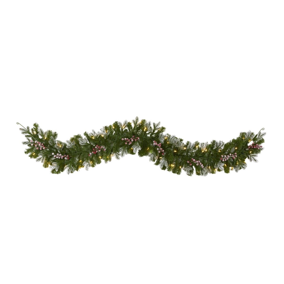 Nearly Natural 6' Snow Tipped Artificial Christmas Garland With 50 Warm White Led Lights And Berries - lily & onyx