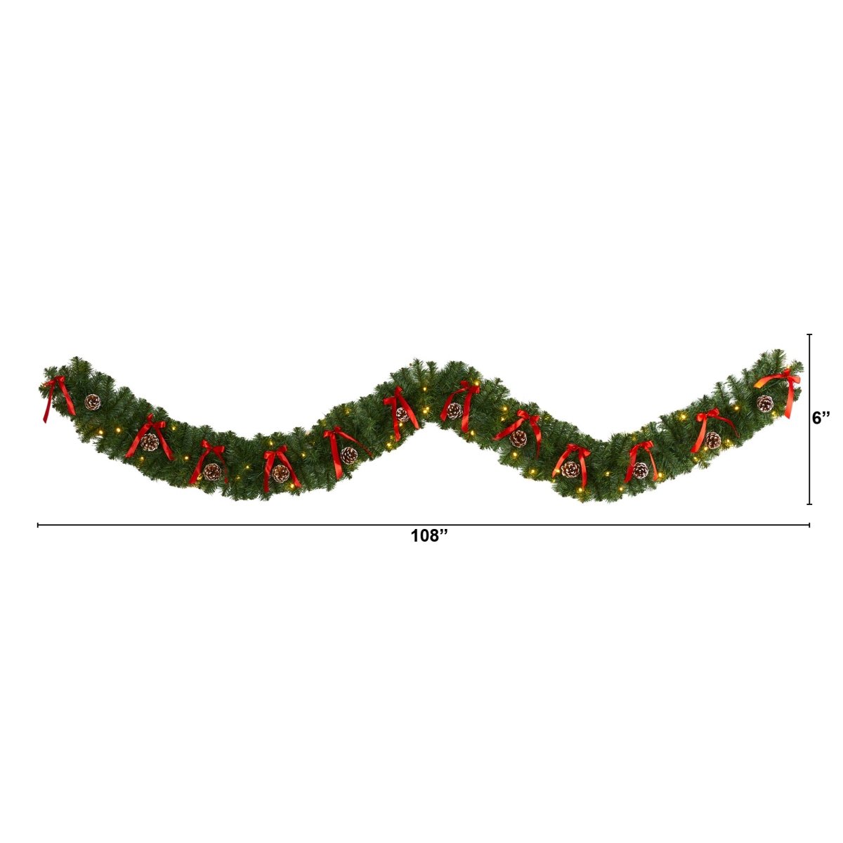 Nearly Natural 9’ Bow And Pinecone Artificial Christmas Garland With 35 Clear Led Lights - lily & onyx