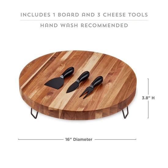 Twine Living Acacia Wood Footed Cheese Board & Knife Set - lily & onyx