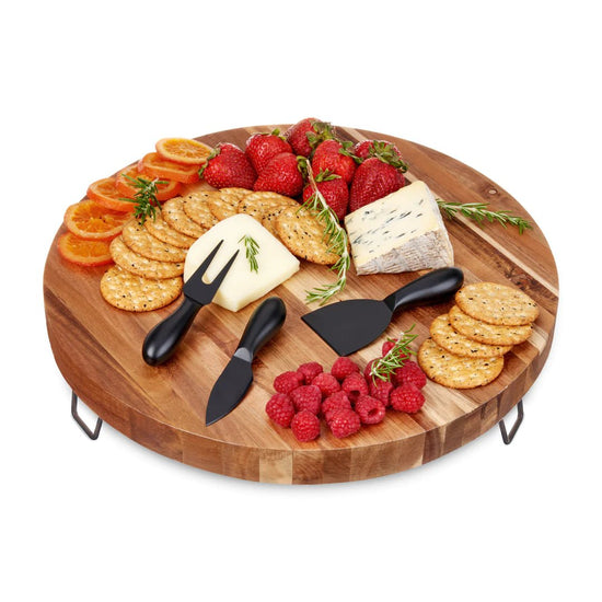 Twine Living Acacia Wood Footed Cheese Board & Knife Set - lily & onyx